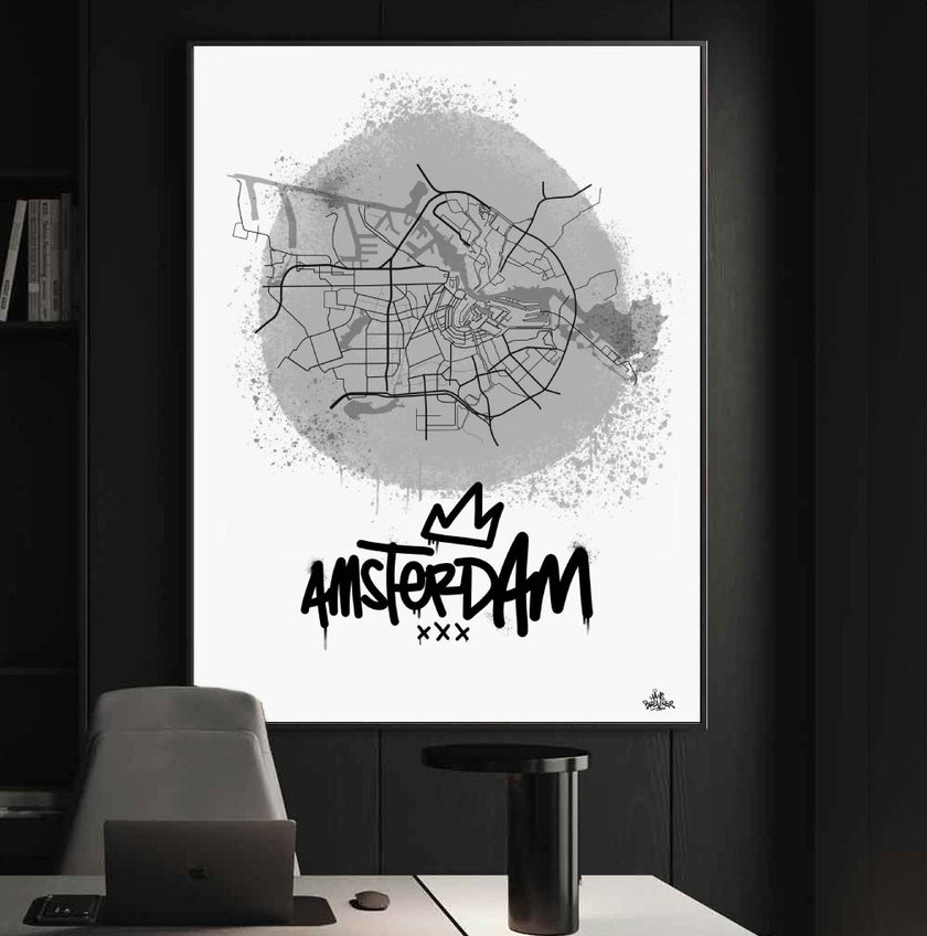 Stadsplattegrond poster van Amsterdam streetart stijl