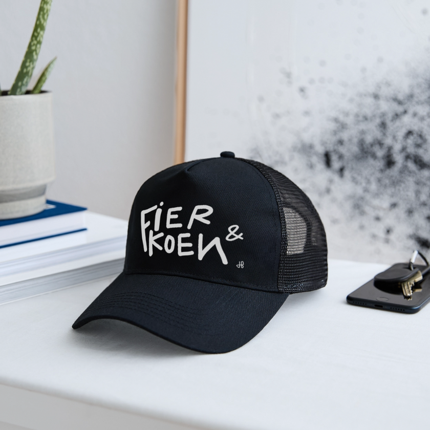 Fier en Koen witte letters. Trucker Cap - zwart/zwart
