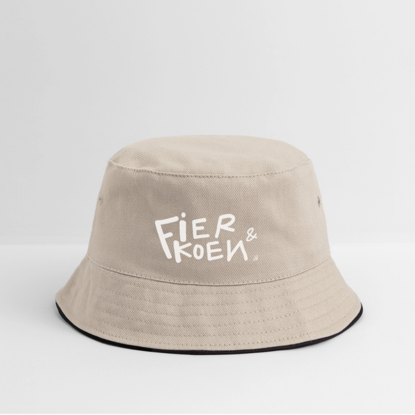 Fier & Koen. Witte letters Vissershoed - kaki/zwart