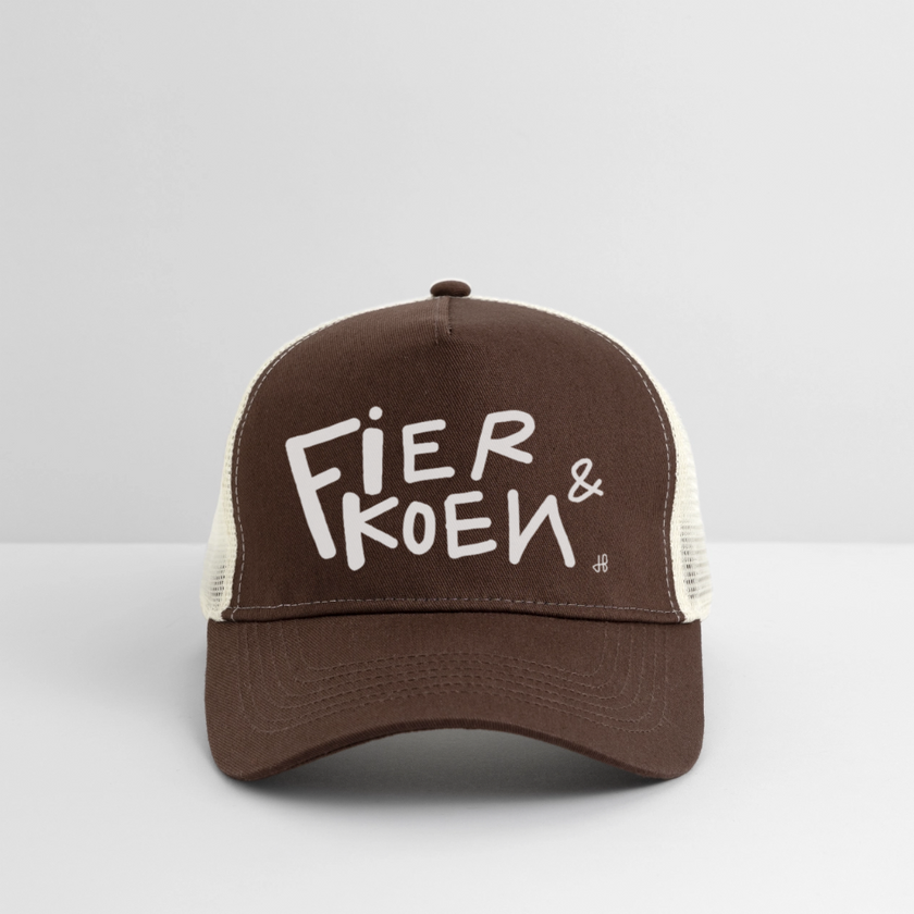 Fier en Koen witte letters. Trucker Cap - bruin/beige