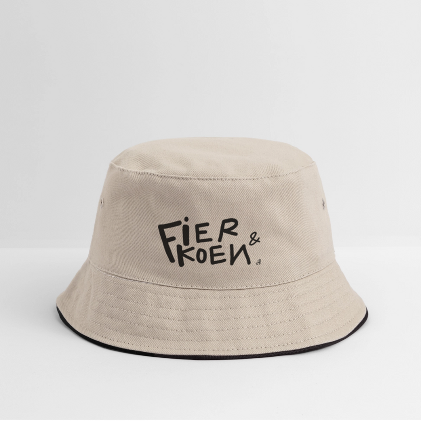 Fier & Koen. Zwarte letters Vissershoed - kaki/zwart
