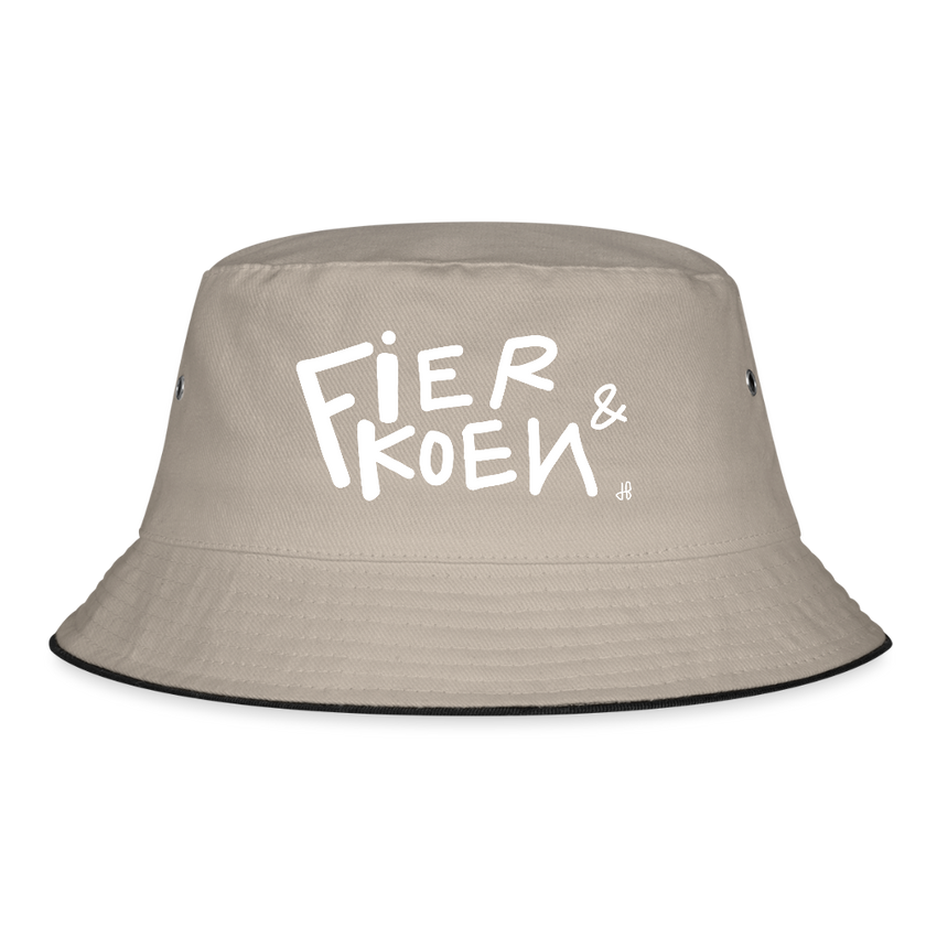 Fier & Koen. Witte letters Vissershoed - kaki/zwart