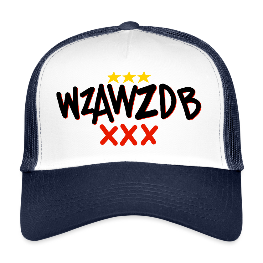WZAWZDB. Witte letters. Trucker Cap - wit/navy
