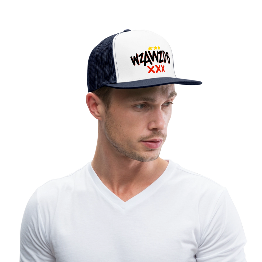 WZAWZDB. Witte letters. Trucker Cap - wit/navy