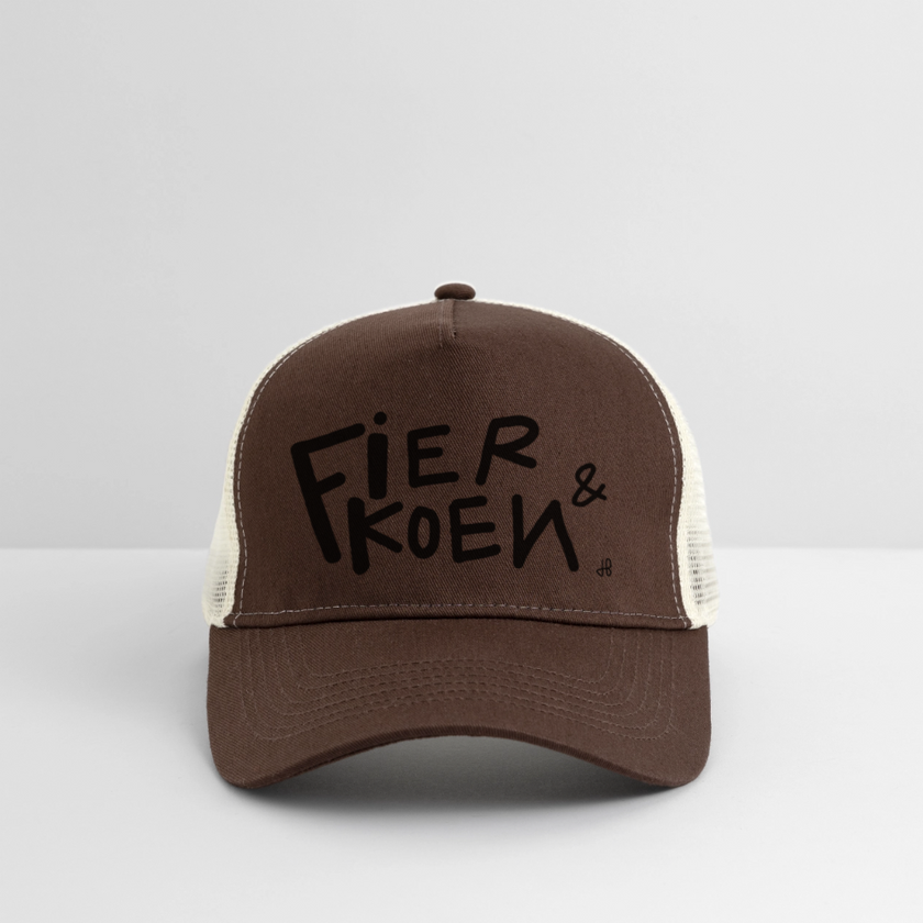 Fier en Koen zwarte letters. Trucker Cap - bruin/beige