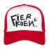 Fier en Koen zwarte letters. Trucker Cap - wit/rood