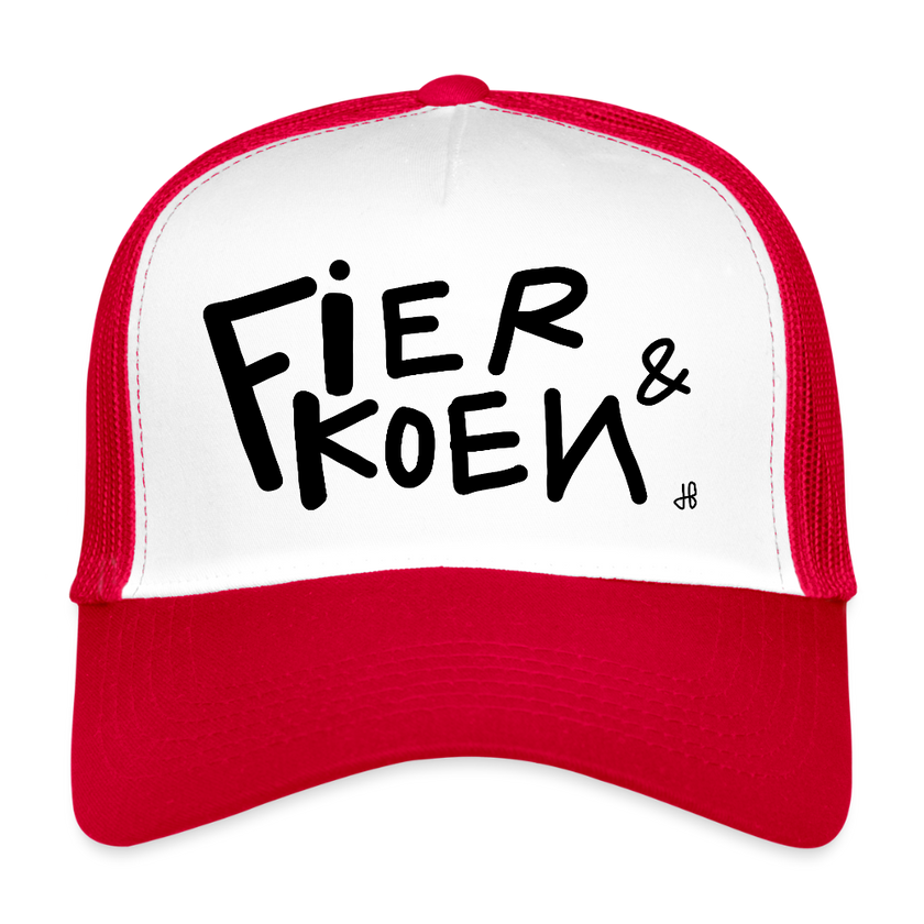 Fier en Koen zwarte letters. Trucker Cap - wit/rood