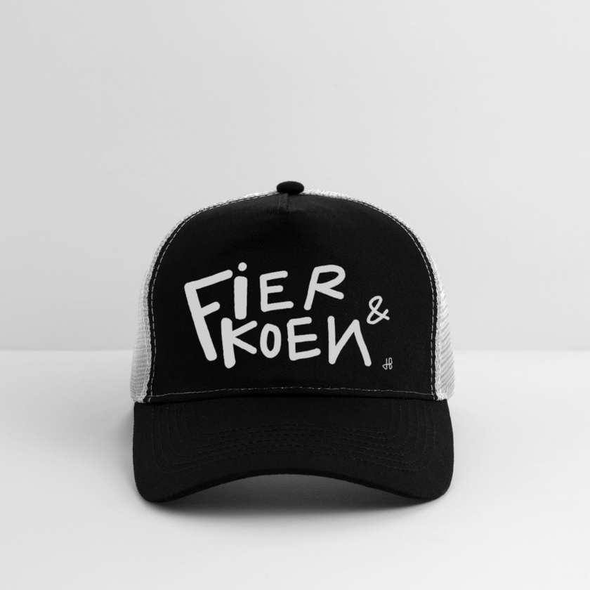 Fier en Koen witte letters. Trucker Cap - zwart/steengrijs