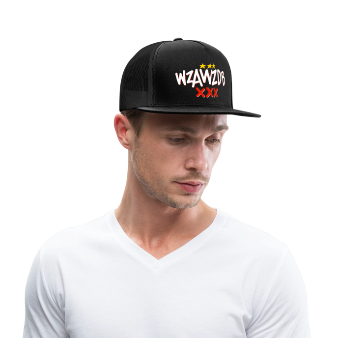 WZAWZDB. Witte letters. Trucker Cap - zwart/zwart