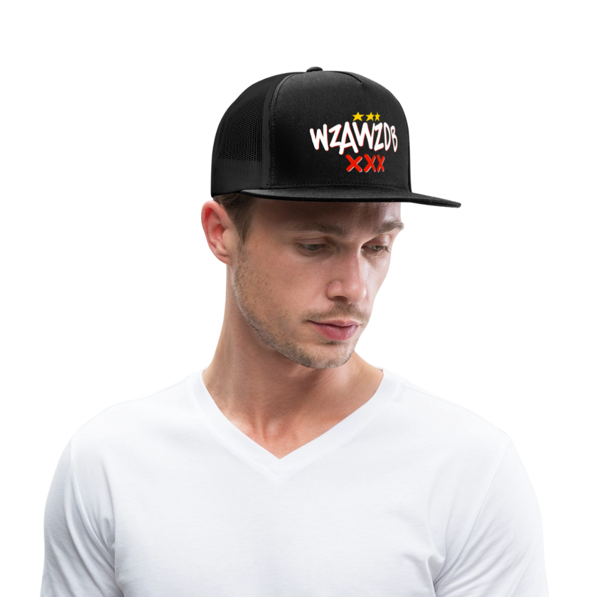 WZAWZDB. Witte letters. Trucker Cap - zwart/zwart