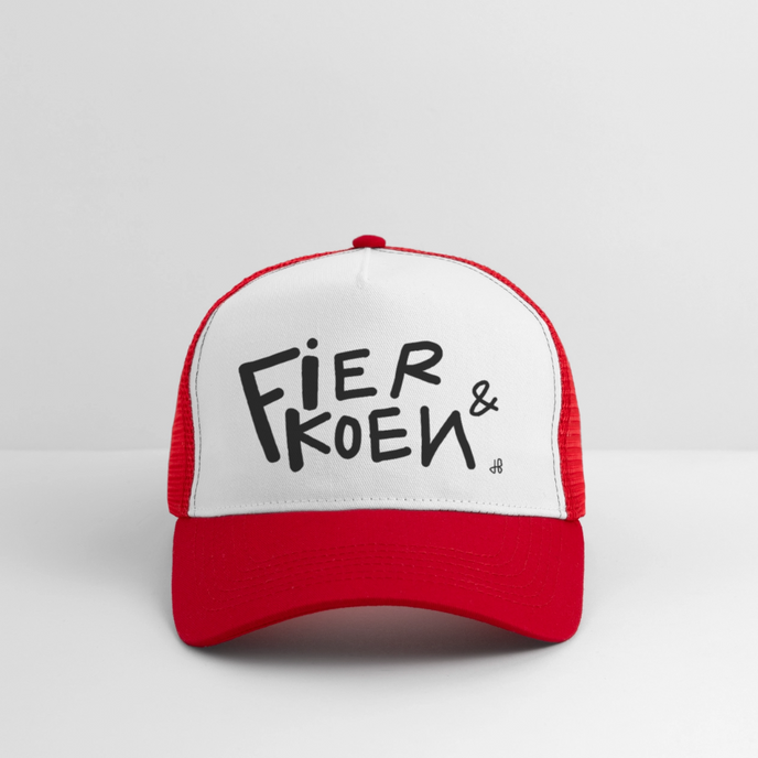 Fier en Koen zwarte letters. Trucker Cap - wit/rood