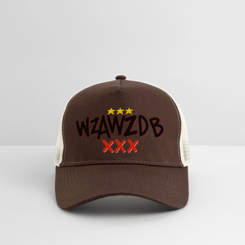 WZAWZDB. Witte letters. Trucker Cap - bruin/beige