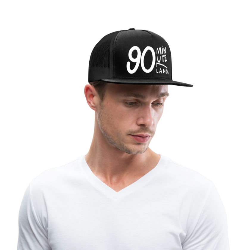90 minuten lang. Witte letters. Trucker Cap - zwart/zwart