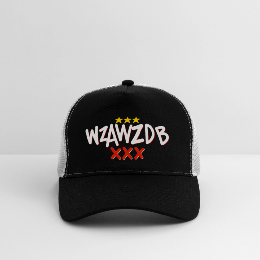 WZAWZDB. Witte letters. Trucker Cap - zwart/steengrijs