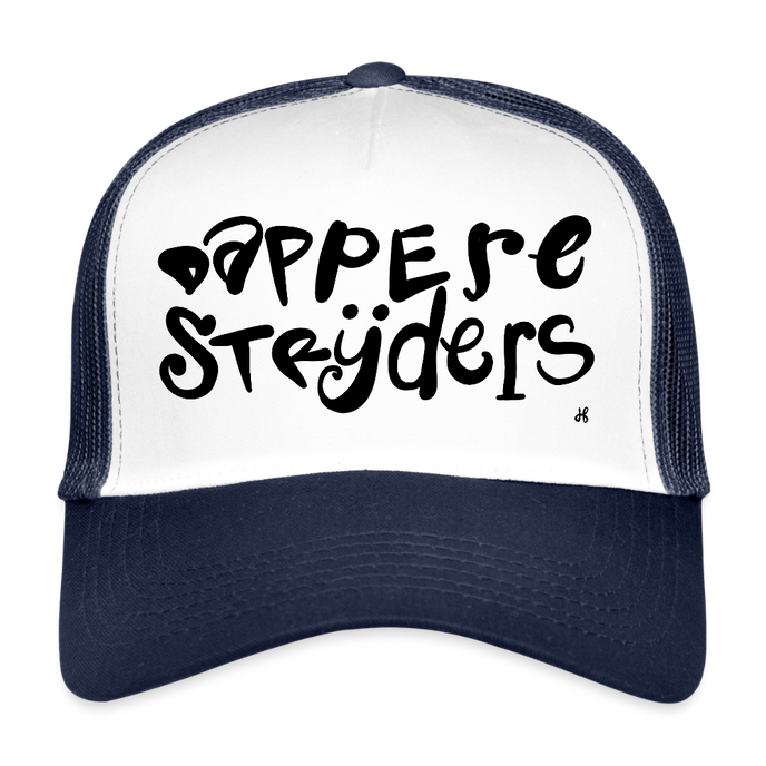 Dappere Strijders. Zwarte letters.Trucker Cap - wit/navy