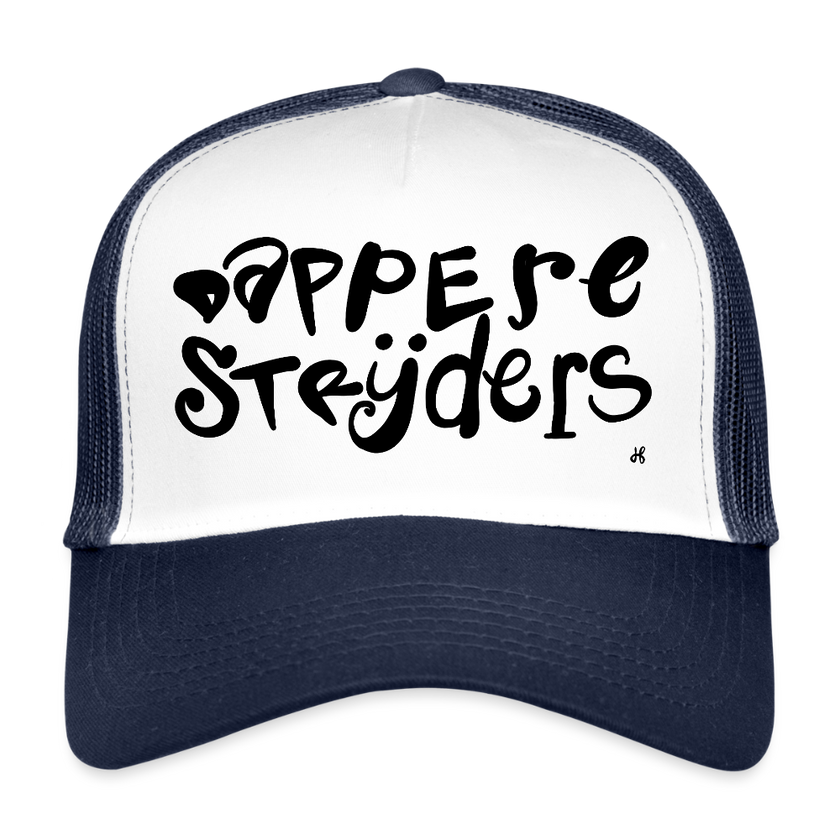 Dappere Strijders. Zwarte letters.Trucker Cap - wit/navy