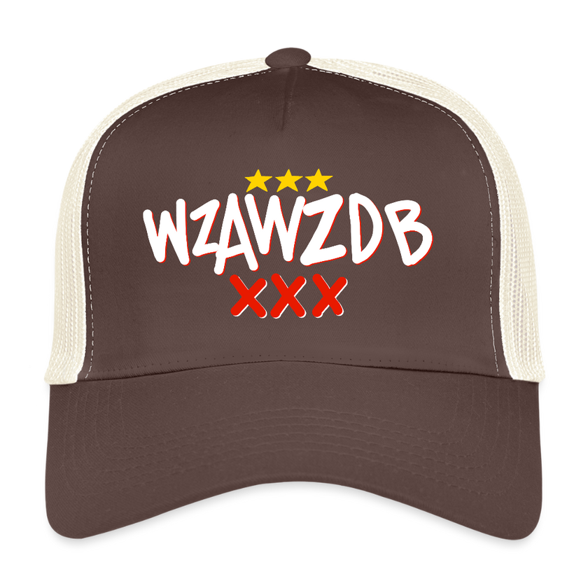 WZAWZDB. Witte letters. Trucker Cap - bruin/beige