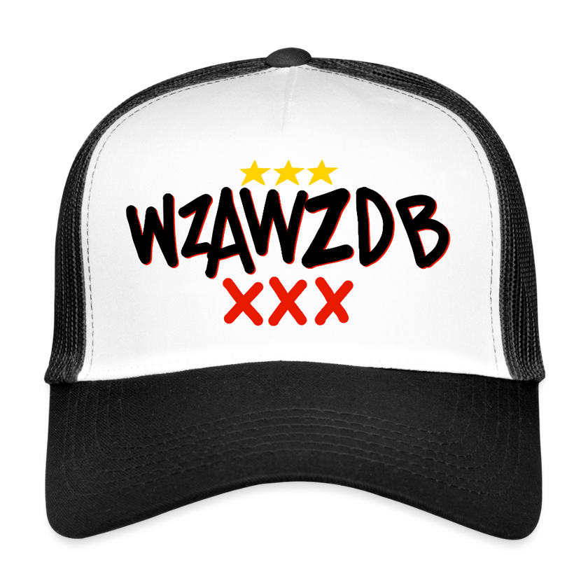WZAWZDB. Witte letters. Trucker Cap - wit/zwart