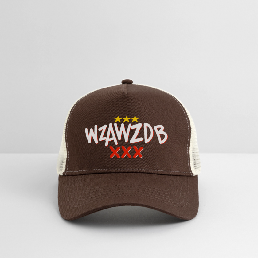 WZAWZDB. Witte letters. Trucker Cap - bruin/beige