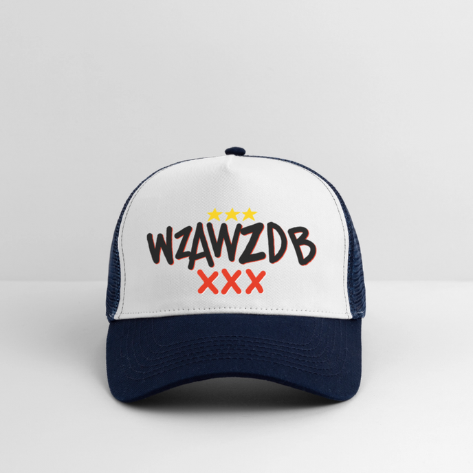 WZAWZDB. Witte letters. Trucker Cap - wit/navy
