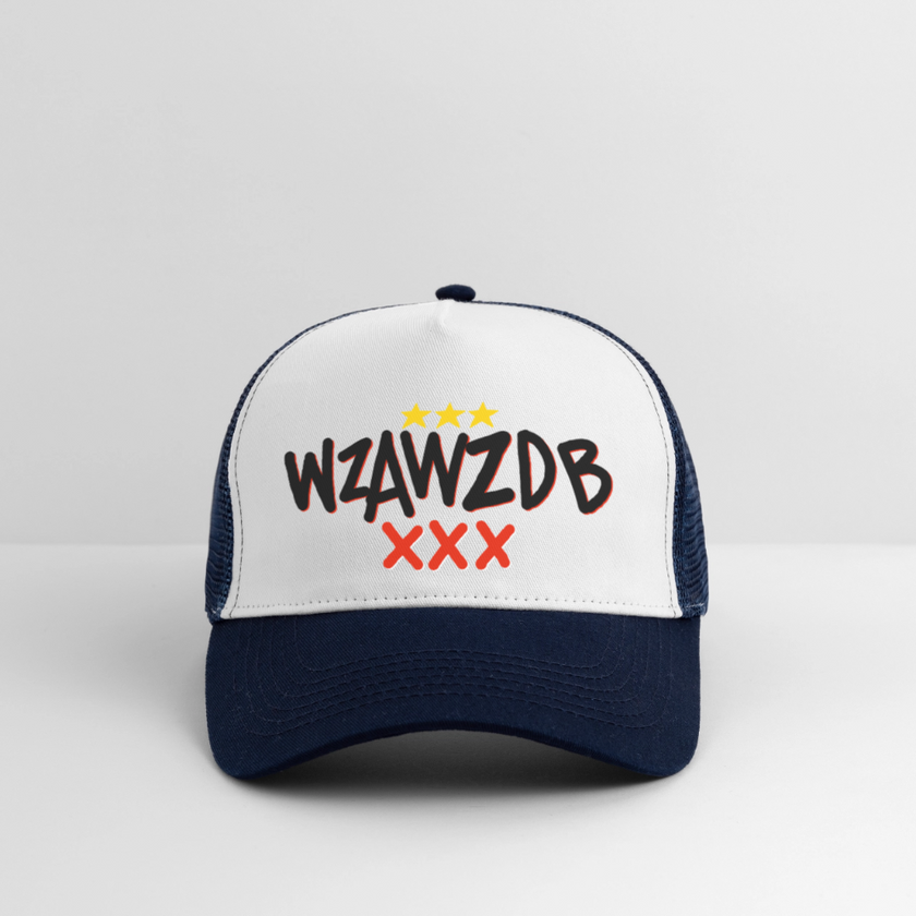 WZAWZDB. Witte letters. Trucker Cap - wit/navy