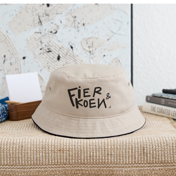 Fier & Koen. Zwarte letters Vissershoed - kaki/zwart