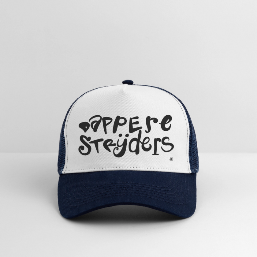 Dappere Strijders. Zwarte letters.Trucker Cap - wit/navy
