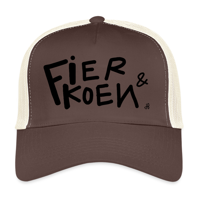 Fier en Koen zwarte letters. Trucker Cap - bruin/beige