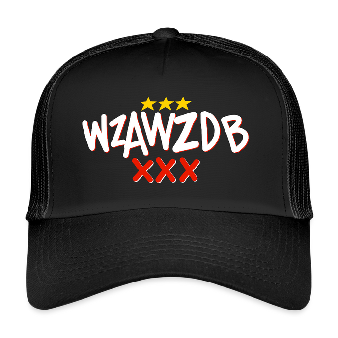 WZAWZDB. Witte letters. Trucker Cap - zwart/zwart