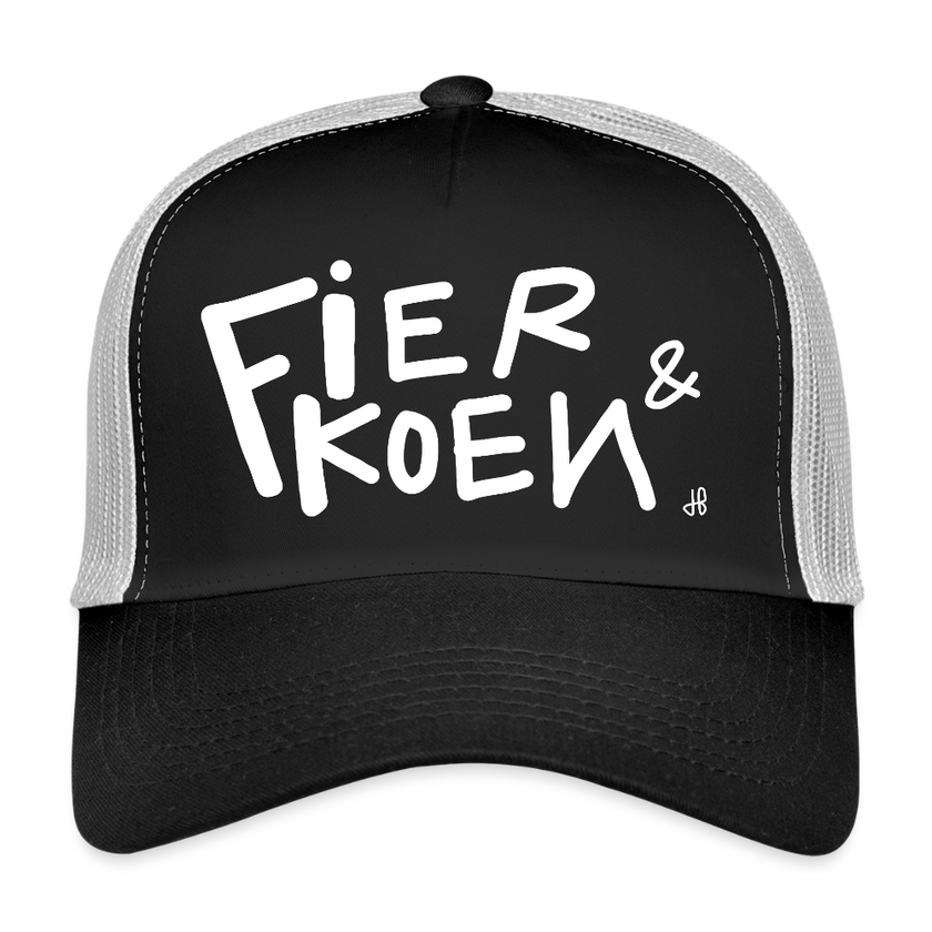 Fier en Koen witte letters. Trucker Cap - zwart/steengrijs