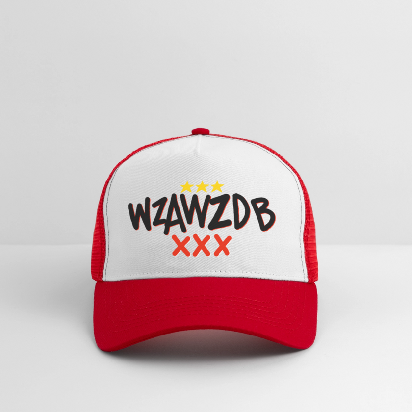 WZAWZDB. Witte letters. Trucker Cap - wit/rood