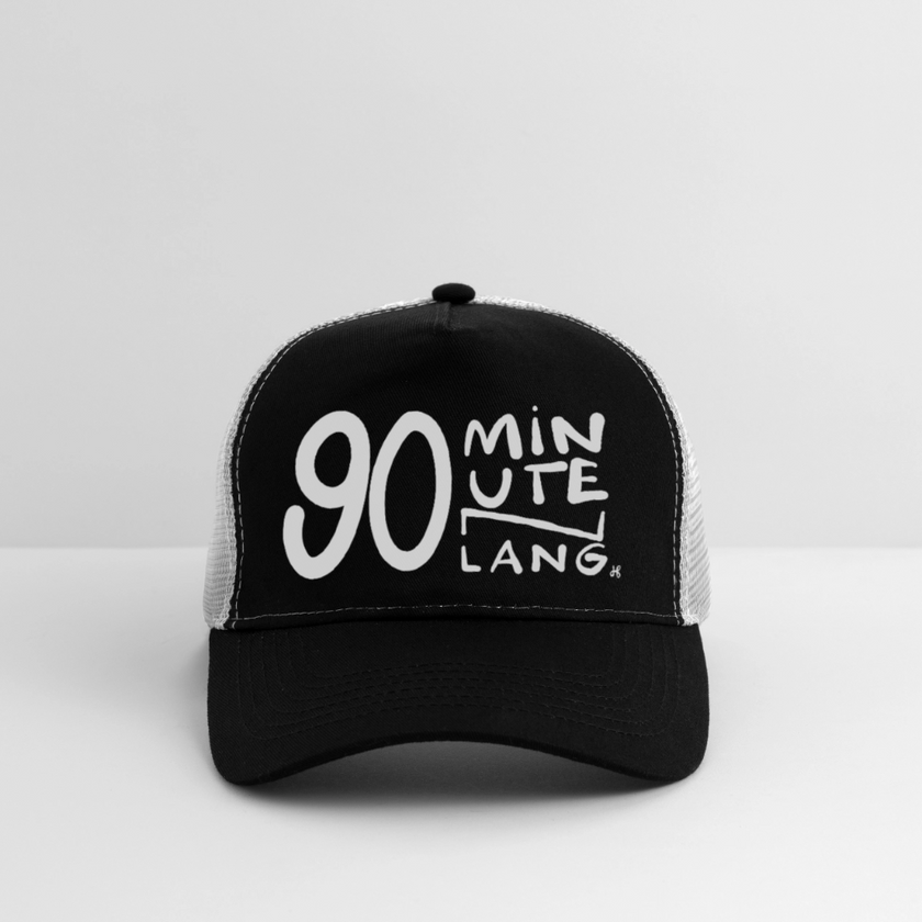 90 minuten lang. Witte letters. Trucker Cap - zwart/steengrijs