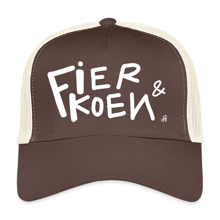 Fier en Koen witte letters. Trucker Cap - bruin/beige