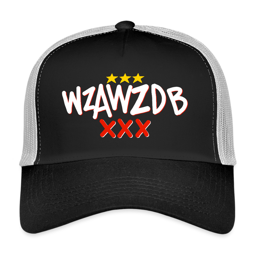 WZAWZDB. Witte letters. Trucker Cap - zwart/steengrijs