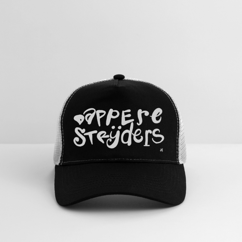 Dappere Strijders. Witte letters. Trucker Cap - zwart/steengrijs