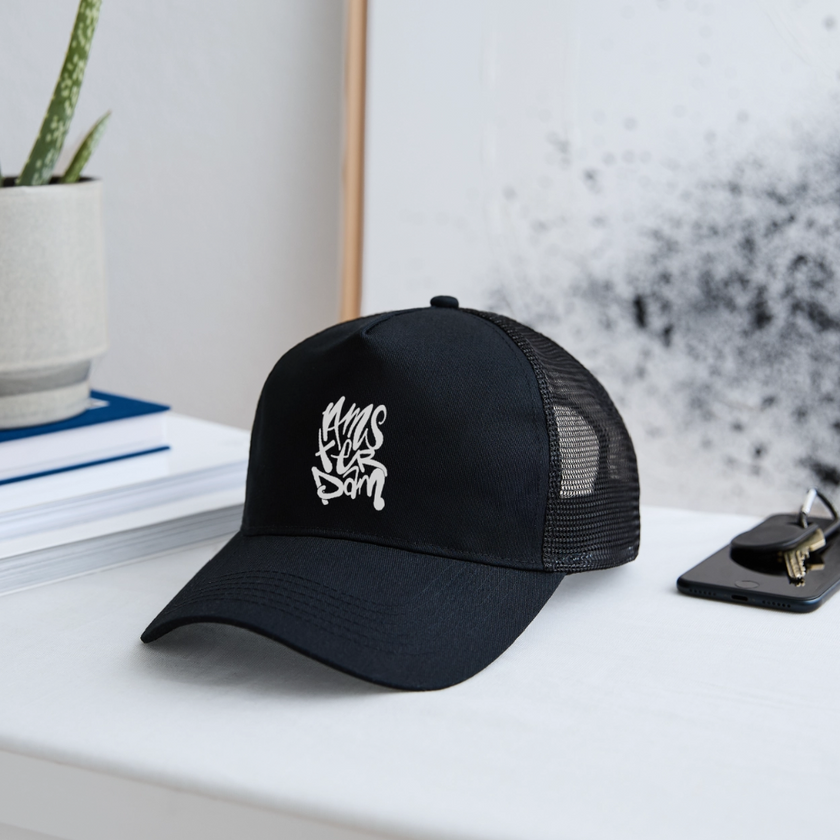 Amsterdam Zwarte Trucker Cap - zwart/zwart