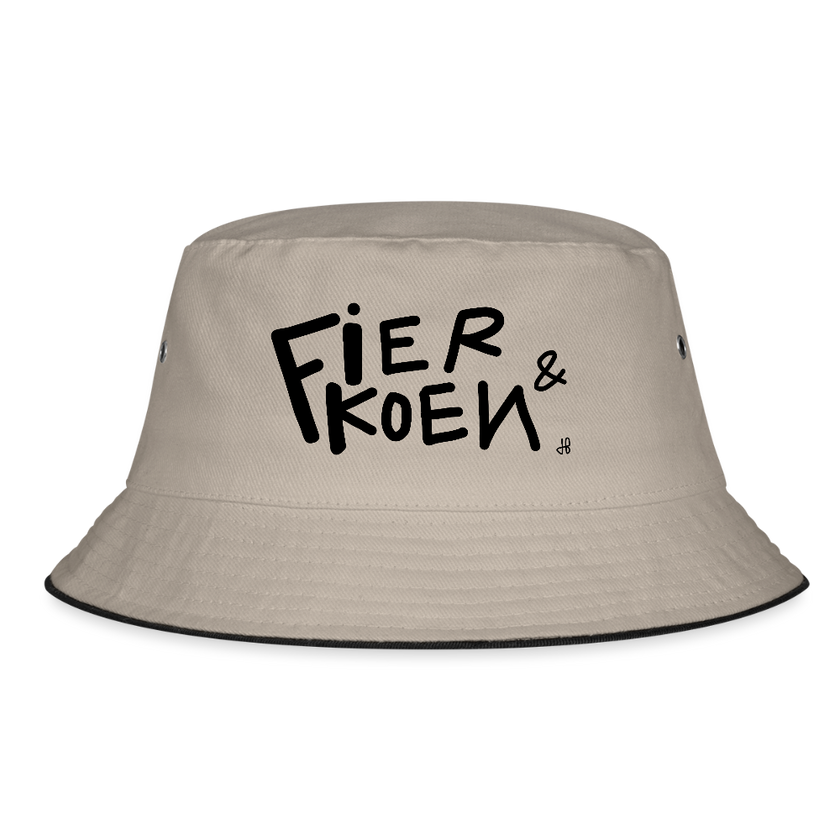 Fier & Koen. Zwarte letters Vissershoed - kaki/zwart