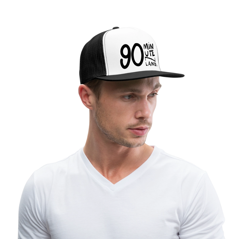 90 minuten lang. Zwarte letters. Trucker Cap - wit/zwart
