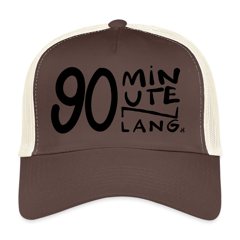 90 minuten lang. Zwarte letters. Trucker Cap - bruin/beige