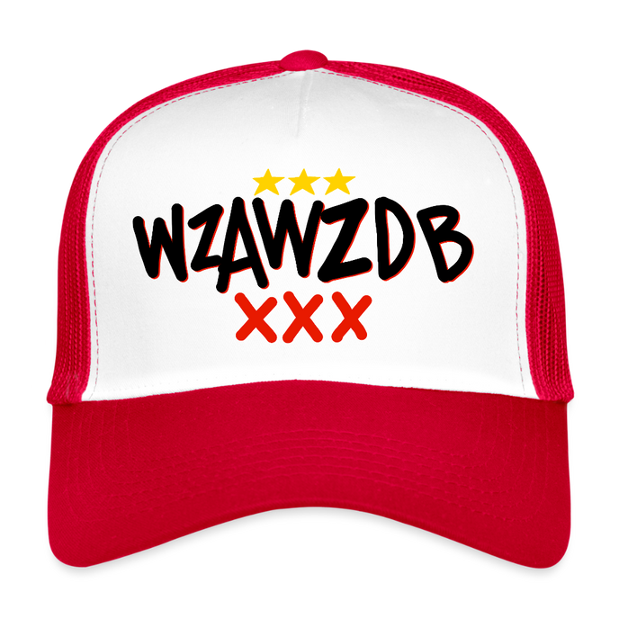 WZAWZDB. Witte letters. Trucker Cap - wit/rood