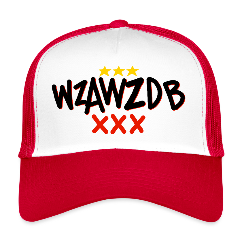 WZAWZDB. Witte letters. Trucker Cap - wit/rood