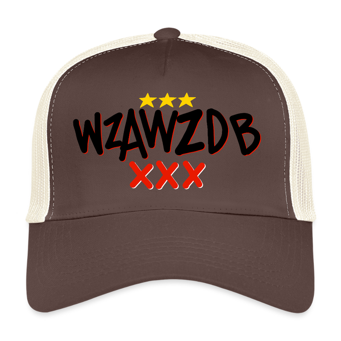WZAWZDB. Witte letters. Trucker Cap - bruin/beige