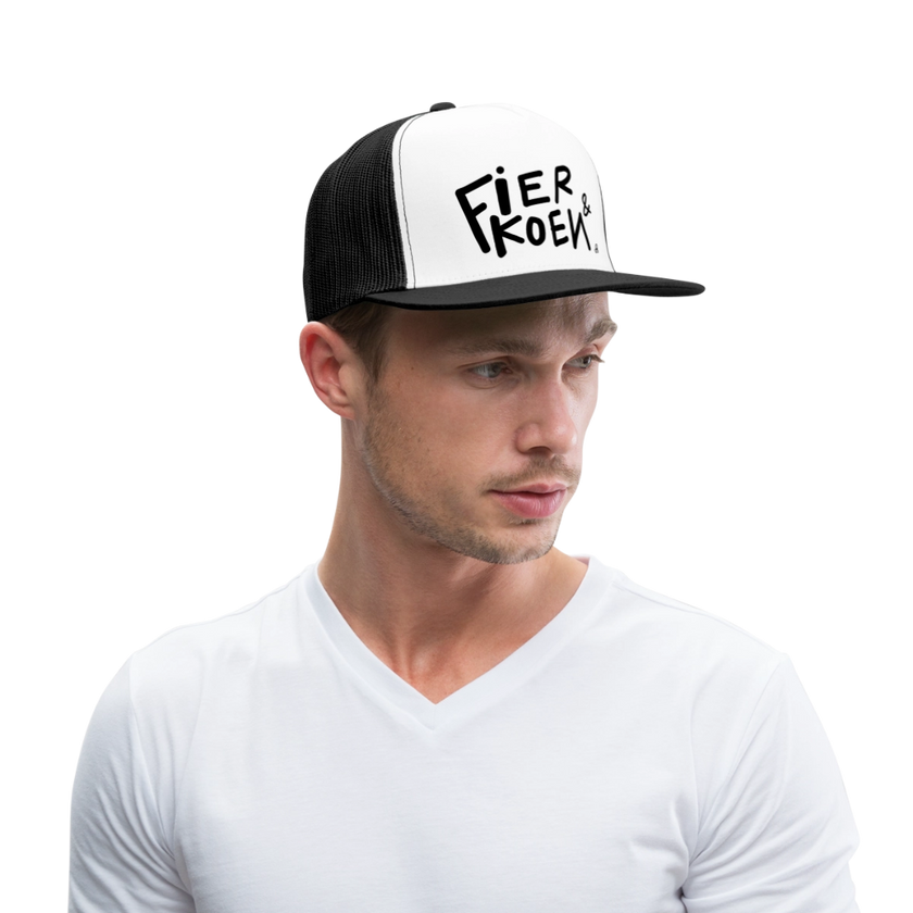 Fier en Koen zwarte letters. Trucker Cap - wit/zwart