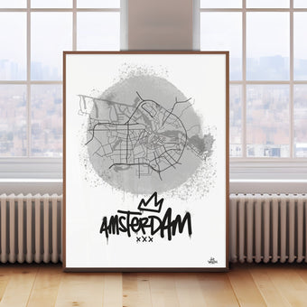 Stadsplattegrond poster van Amsterdam streetart stijl