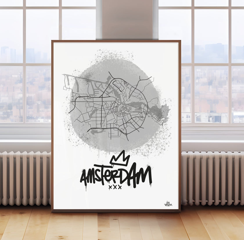 Stadsplattegrond poster van Amsterdam streetart stijl