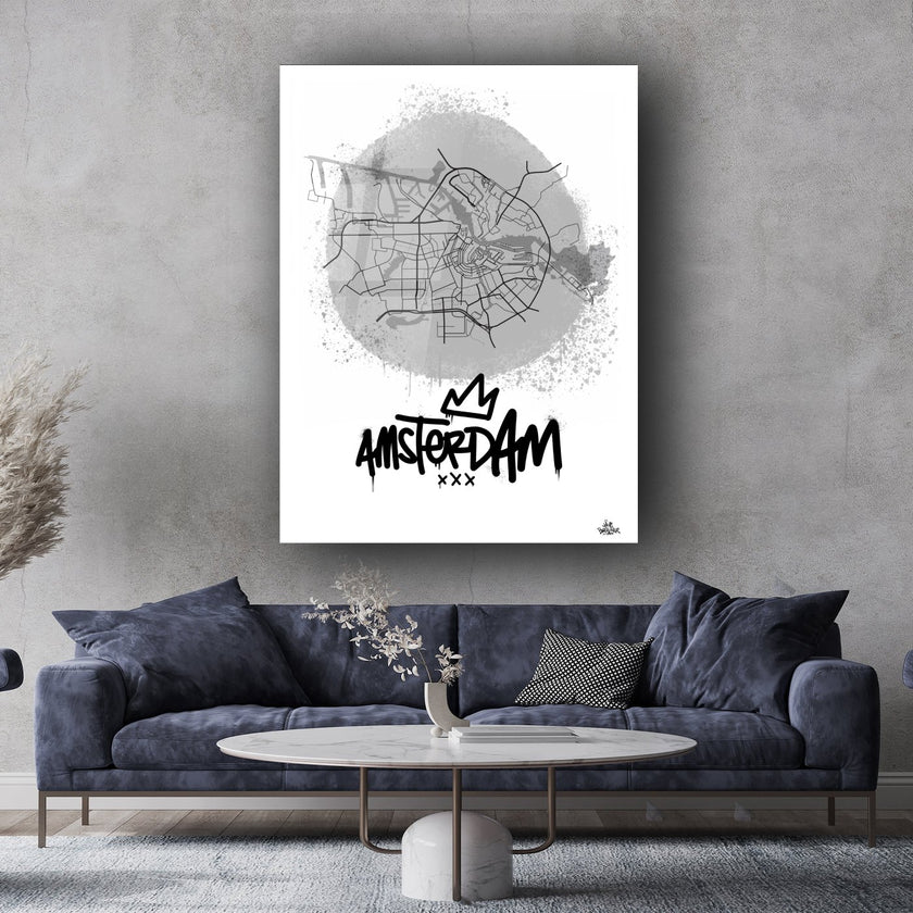 Stadsplattegrond poster van Amsterdam streetart stijl