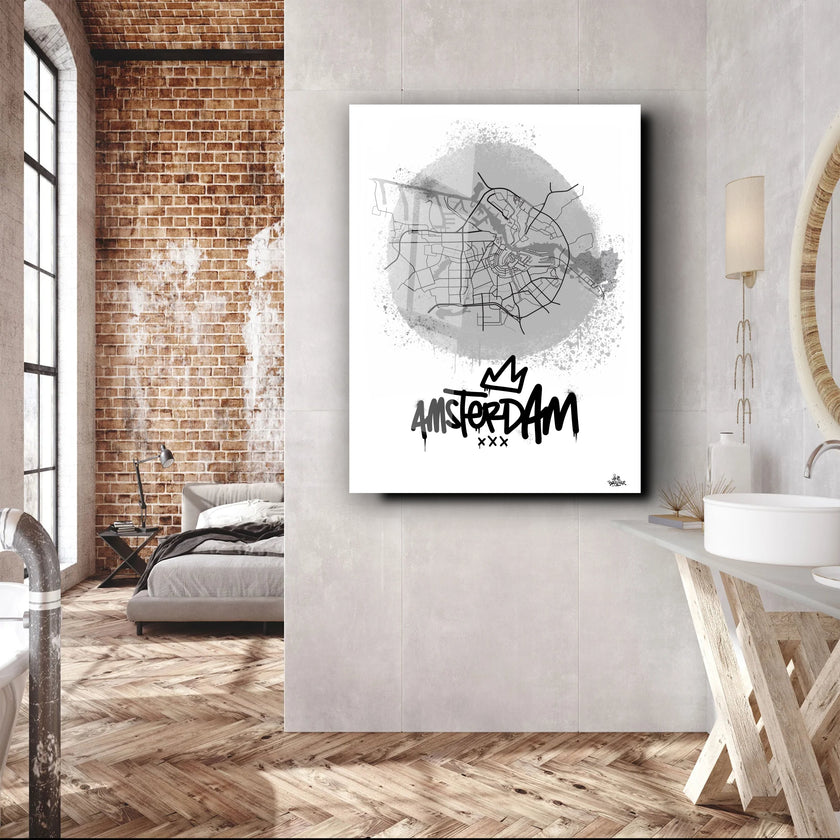 Stadsplattegrond poster van Amsterdam streetart stijl
