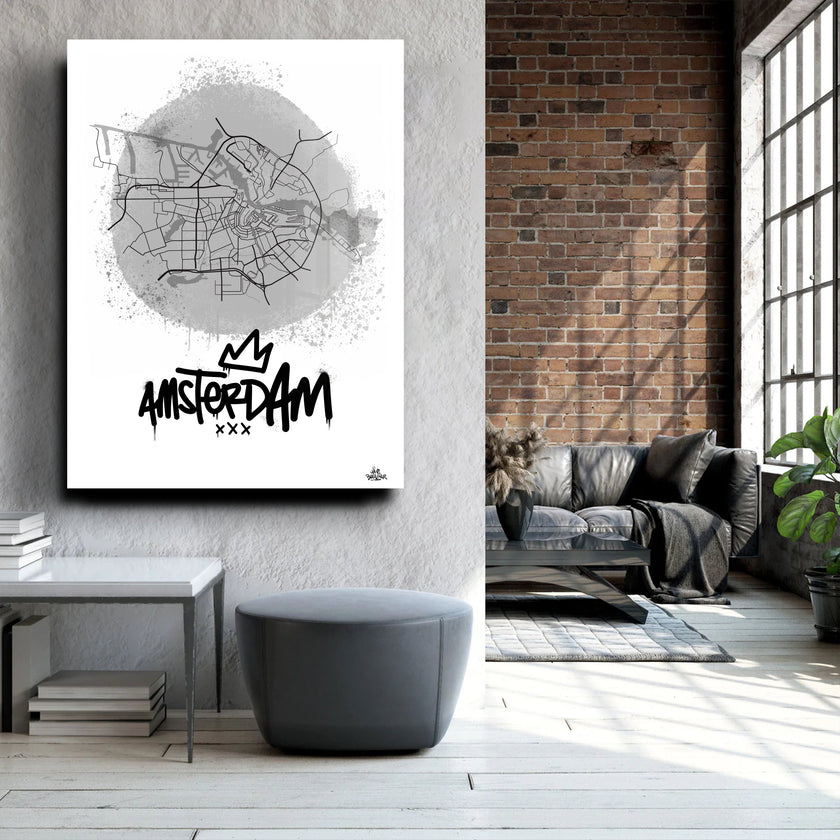 Stadsplattegrond poster van Amsterdam streetart stijl