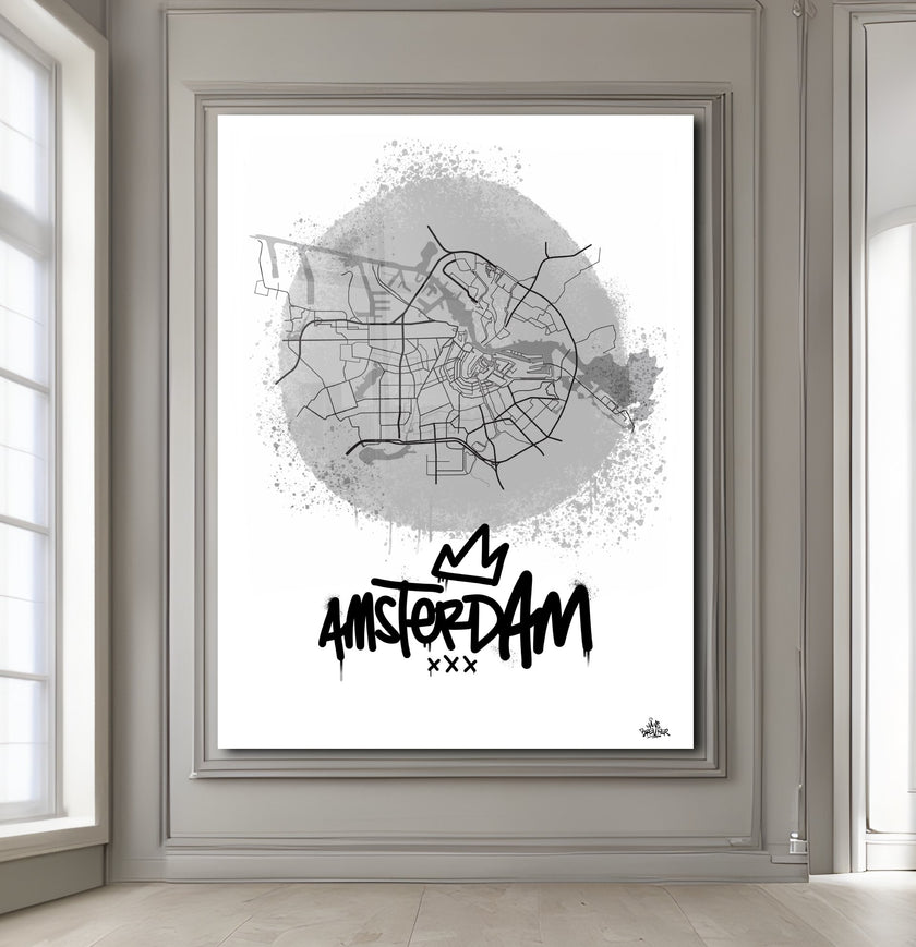 Stadsplattegrond poster van Amsterdam streetart stijl