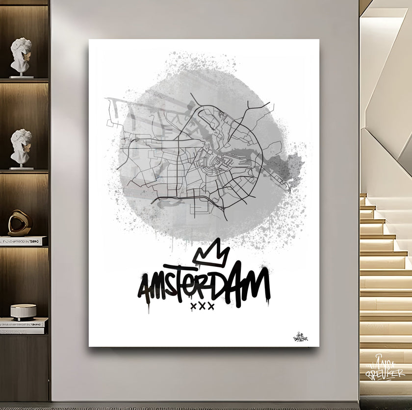 Stadsplattegrond poster van Amsterdam streetart stijl